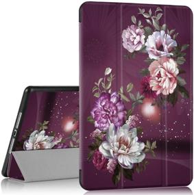 img 2 attached to 📱 Hocase iPad 6th/5th Gen Case with Trifold Folio, Apple Pencil Holder, Auto Sleep/Wake, Soft TPU Back - Royal Purple/White Flowers | Compatible with iPad A1893/A1954/A1822/A1823