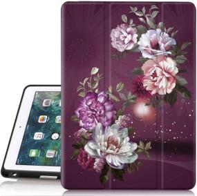 img 4 attached to 📱 Hocase iPad 6th/5th Gen Case with Trifold Folio, Apple Pencil Holder, Auto Sleep/Wake, Soft TPU Back - Royal Purple/White Flowers | Compatible with iPad A1893/A1954/A1822/A1823