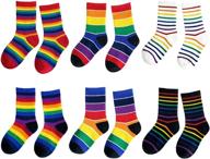 🌈 kids' unisex colorful rainbow striped cotton crew socks logo