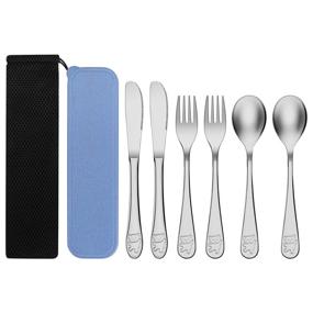 img 4 attached to 🍽️ Kirecoo 6 Piece Stainless Steel Kids Silverware Set with Storage Case & Pouch - Toddler Preschooler Child Utensils, 2 Spoons 2 Forks 2 Knives, Dishwasher Safe Cutlery