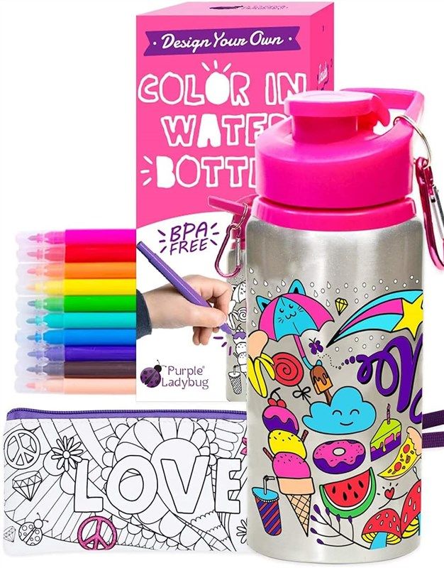 Decorate Your Own Water Bottle for Girls with Lots of Glitter Gem Stickers  - BPA Free, Fun DIY Arts and Crafts Activity ,Surprise Gifts ,with a