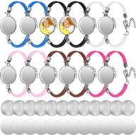 📿 diy bracelet craft supplies kit: 12-piece bracelet bezel settings blanks with sublimation bangles, aluminum sheets, and glass domes - jewelry making round gem trays in charming colors (20mm) logo
