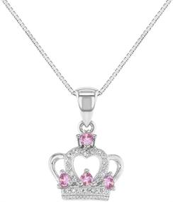 img 4 attached to 👑 925 Sterling Silver 16" Shiny Round Cubic Zirconia Crown Princess Box Chain Necklace for Girls - Little Crown Princess Pendant Jewelry for Children & Preteens - Cute Tiara CZ Necklace for Young Girls