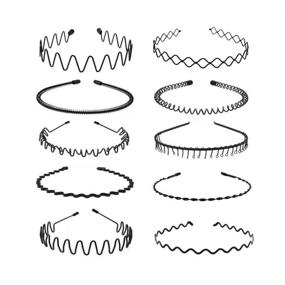 img 4 attached to 💇 LOVINSHOW Metal Headbands (10 Pcs) – Fashionable Unisex Hair Accessories for Men and Women. Non-slip Black Headband Hair Hoods with Spring Wavy Design - Perfect for Home, Outdoor Activities, Sports, and Yoga Use.