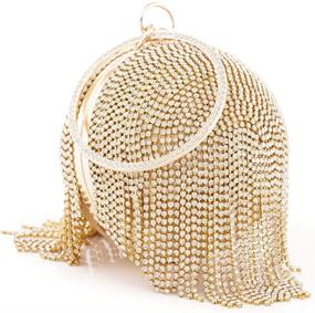 img 4 attached to 💎 Women's Round Clutch with Full Rhinestone Tassels and Ring Handle - Dazzling Gold Evening Bag
