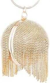 img 3 attached to 💎 Women's Round Clutch with Full Rhinestone Tassels and Ring Handle - Dazzling Gold Evening Bag