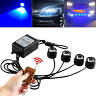 🚨 teguangmei 4-in-1 car motorcycle led eagle eye emergency strobe warning lights - car truck accessories with wireless remote control flash lights, drl, 12v blue logo