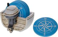 decorative nautical star compass drink coaster set with pine ridge outboard boat motor holder - set of 5 coffee table coasters with rubber pads logo