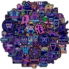 img 4 attached to 🌈 Vibrant 50-Piece Purple Neon Lights Aesthetic Stickers Set | Laptop, Skateboard, Water Bottle, Luggage & More | Trendy Cartoon Sticker Pack