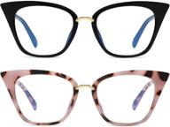 moreshine 2 pack cateye anti blue light glasses fashion women's eyeglass frames uv protection clear lens (black+pink tortoise) logo