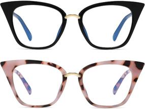 img 4 attached to MORESHINE 2 Pack Cateye Anti Blue Light Glasses Fashion Women's Eyeglass Frames UV Protection Clear Lens (Black+Pink Tortoise)