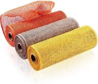 🎃 poly burlap deco mesh: 3 rolls for door wreath decoration, diy crafts in orange, golden yellow, jute color - 10 inch width! logo