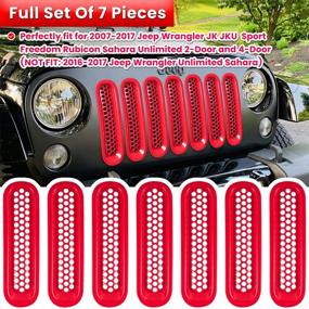 img 3 attached to E-Cowlboy 7PCS Front Grill Mesh Inserts Clip-In Grille Guard For 2007-2017 Jeep Wrangler JK JKU Sport Freedom Rubicon Sahara Unlimited (Glossy Red)