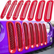 e-cowlboy накладки решетки радиатора из сетки, 7 шт., крепятся на сетку решетки для 2007-2017 jeep wrangler jk jku sport freedom rubicon sahara unlimited (глянцевый красный) логотип