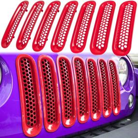 img 4 attached to E-Cowlboy 7PCS Front Grill Mesh Inserts Clip-In Grille Guard For 2007-2017 Jeep Wrangler JK JKU Sport Freedom Rubicon Sahara Unlimited (Glossy Red)
