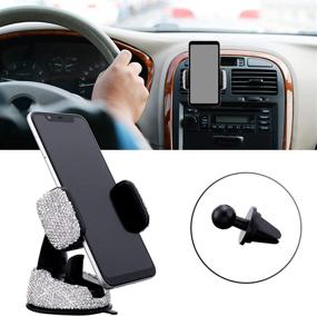 img 3 attached to 📱 5-Piece Set: Bling Rhinestone Cell Phone Accessories for Women and Girls– Includes Car Phone Mount Holder, Car Charger, Charging Cable, and Rhinestone Emblem Sticker