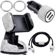 📱 5-piece set: bling rhinestone cell phone accessories for women and girls– includes car phone mount holder, car charger, charging cable, and rhinestone emblem sticker logo