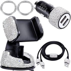 img 4 attached to 📱 5-Piece Set: Bling Rhinestone Cell Phone Accessories for Women and Girls– Includes Car Phone Mount Holder, Car Charger, Charging Cable, and Rhinestone Emblem Sticker