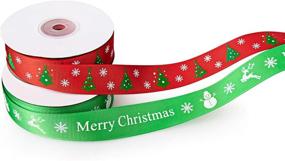 img 1 attached to 🎁 SoFire Christmas Grosgrain Ribbon - 2 Rolls, 1 Inch Wide, 50 Yards, Red and Green Christmas Pattern Printed - Ideal for Gift Wrapping and DIY Crafts