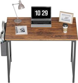 img 4 attached to 💻 CubiCubi Study Computer Desk 32": Modern, Sleek PC Table for Home Office Writing – Black Metal Frame, Deep Brown Finish