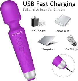 img 1 attached to Hoxusn Powerful Wand Massager - 8 Speeds, 20 Vibration Modes, USB Rechargeable Handheld Cordless Personal Massager - Portable Magic for Back, Neck, Shoulder, and Body (Purple)