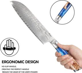 img 1 attached to 🔪 Нож Santoku FOSSIBOT 7 дюймов: сердцевина из высокоуглеродистой стали VG10, мартеновский дамасский клинок, синяя ручка из смолы - упакован в подарочную коробку.