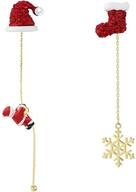 🎅 sparkling gold plated snowflake santa claus threader tassel earrings: festive sterling silver pins with red crystal cubic zirconia sock, christmas hat, and christmas tree designs – perfect for women and girls as cute christmas xmas party gifts, fashion jewelry logo