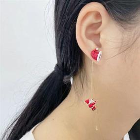 img 2 attached to 🎅 Sparkling Gold Plated Snowflake Santa Claus Threader Tassel Earrings: Festive Sterling Silver Pins with Red Crystal Cubic Zirconia Sock, Christmas Hat, and Christmas Tree Designs – Perfect for Women and Girls as Cute Christmas Xmas Party Gifts, Fashion Jewelry