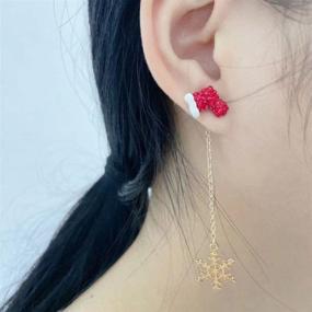 img 1 attached to 🎅 Sparkling Gold Plated Snowflake Santa Claus Threader Tassel Earrings: Festive Sterling Silver Pins with Red Crystal Cubic Zirconia Sock, Christmas Hat, and Christmas Tree Designs – Perfect for Women and Girls as Cute Christmas Xmas Party Gifts, Fashion Jewelry