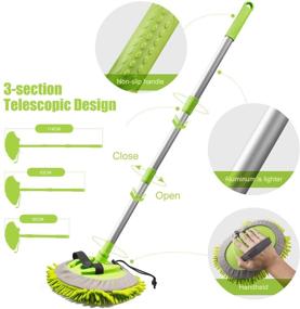 img 1 attached to 🚗 ShinePick 2 in 1 Car Wash Mop Mitt: Chenille Microfiber Brush with 44.5" Long Handle | 180° Rotation Cleaning Tool for Car Truck RV Bus (Green)