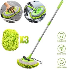 img 4 attached to 🚗 ShinePick 2 in 1 Car Wash Mop Mitt: Chenille Microfiber Brush with 44.5" Long Handle | 180° Rotation Cleaning Tool for Car Truck RV Bus (Green)