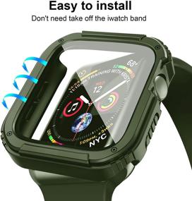 img 2 attached to 🌿 Прочный чехол армейского зеленого цвета с закаленным стеклом для Apple Watch 38 мм - серии 3/2/1. Защитный бампер для мужчин и женщин.