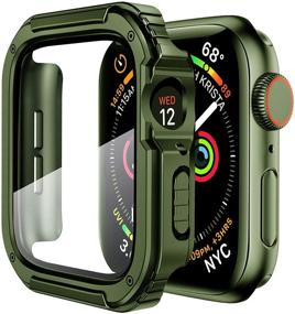 img 4 attached to 🌿 Прочный чехол армейского зеленого цвета с закаленным стеклом для Apple Watch 38 мм - серии 3/2/1. Защитный бампер для мужчин и женщин.