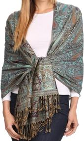 img 4 attached to 🧣 Sakkas Kalin Extra Long Wide Woven Patterned Fringe Tassel Pashmina Shawl/Scarf