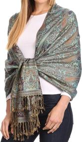 img 2 attached to 🧣 Sakkas Kalin Extra Long Wide Woven Patterned Fringe Tassel Pashmina Shawl/Scarf