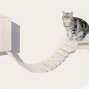 img 3 attached to 🐱 La La Pet Wooden Cat Bridge Ladder with Cat Perch, Lounge Hammock, Mod Shelf Board - Cat Climber Tree Tower Condo - Kitty Activity Furniture