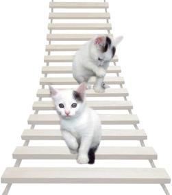 img 4 attached to 🐱 La La Pet Wooden Cat Bridge Ladder with Cat Perch, Lounge Hammock, Mod Shelf Board - Cat Climber Tree Tower Condo - Kitty Activity Furniture