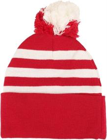 img 1 attached to Armycrew Red White Striped Pom Pom Cuff Beanie Hat - Stylish Winter Headwear