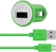 автомобильное зарядное устройство belkin mixit с кабелем для зарядки micro usb длиной 4 фута, 2,1 ампера - зеленое (розничная упаковка) логотип