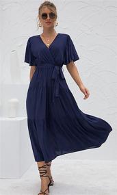 img 3 attached to 👗 iRACHEU Women's Bohemian V Neck Ruffle Cap Short Sleeve Belted A-Line Swing Midi Sun Dress for Summer