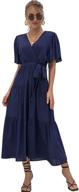 👗 iracheu women's bohemian v neck ruffle cap short sleeve belted a-line swing midi sun dress for summer logo