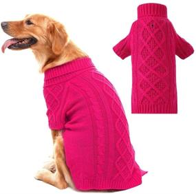img 4 attached to 🐶 Large Pink Cable Knit Dog Sweater - PUPTECK Pet Turtleneck Coat for Winter - Puppy Clothes