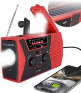 [2021 premium version] puiuisoul emergency-solar-hand-crank-radio: portable noaa weather radios with am/fm, alarm, reading lamp, and 2000mah power bank (red) logo