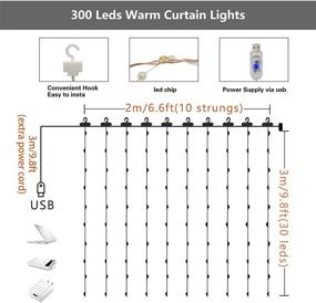 img 2 attached to 🎇 Sparkling Pearl Curtain String Lights: 300 LED Window Fairy Lights for Christmas Décor, 9.84ft, 8 Lighting Modes, Remote Control Timer – USB & Battery Powered for Party, Bedroom, Wedding