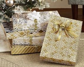 img 3 attached to 🎁 Hallmark Premium Christmas Gift Box Assortment - Pack of 5 Gold Patterned Shirt Boxes with Lids: Perfect for Wrapping Holiday Gifts