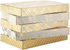 img 1 attached to 🎁 Hallmark Premium Christmas Gift Box Assortment - Pack of 5 Gold Patterned Shirt Boxes with Lids: Perfect for Wrapping Holiday Gifts