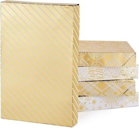 img 4 attached to 🎁 Hallmark Premium Christmas Gift Box Assortment - Pack of 5 Gold Patterned Shirt Boxes with Lids: Perfect for Wrapping Holiday Gifts