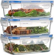 premium glass meal-prep containers - set of 3 (28oz) bpa-free airtight food-storage containers with 100% leakproof locking lids, freezer & oven safe ideal for portion-control lunch on-the-go логотип