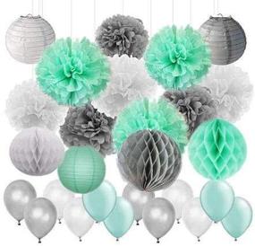 img 1 attached to 🎉 Delightful Baby Shower Decor: 45pcs Mint Green Gray White Pom Poms, Lanterns, Honeycomb Balls, Latex Balloons - Perfect for Wedding, Bridal Shower and Birthday Parties!