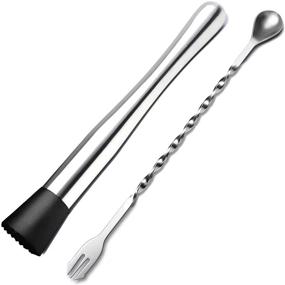 img 4 attached to 🍹 Premium Cocktail Muddler and Mixing Spoon Set - 10 Inch, Stainless Steel, Ideal for Cocktails, Mojitos, Ice Fruit Drinks - Home Bar Tool for Bartenders